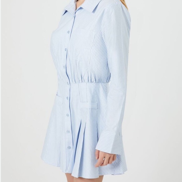 NWOT Pleated Pinstriped Poplin Mini Dress Size M - Picture 1 of 10